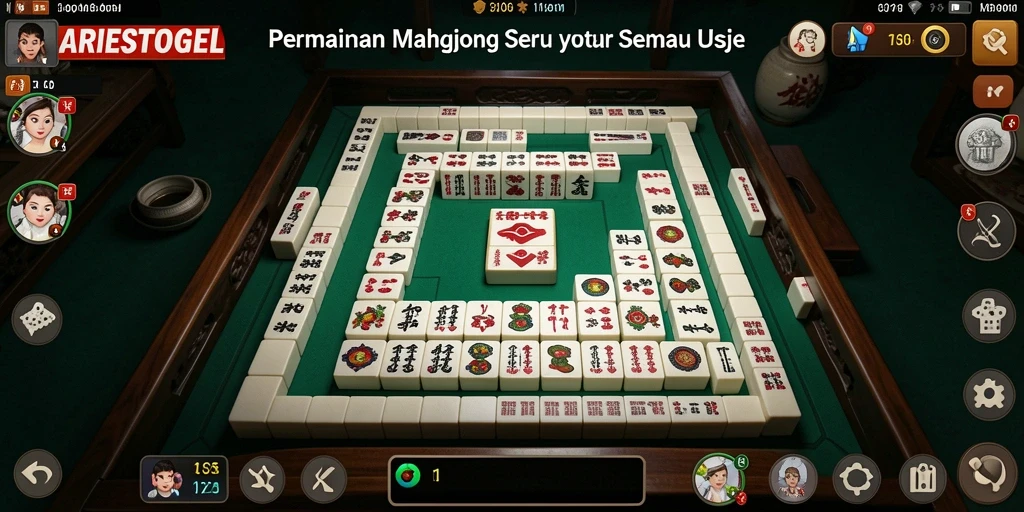 Tampilan gameplay ARIESTOGEL yang seru dalam permainan Mahjong.