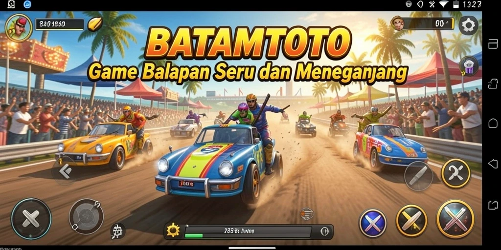 Screenshot gameplay BATAMTOTO menampilkan aksi balapan yang intens dan penuh adrenalin.