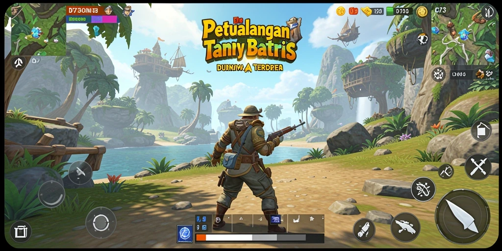 Screenshot gameplay D73 menampilkan keindahan dunia terbuka yang luas.