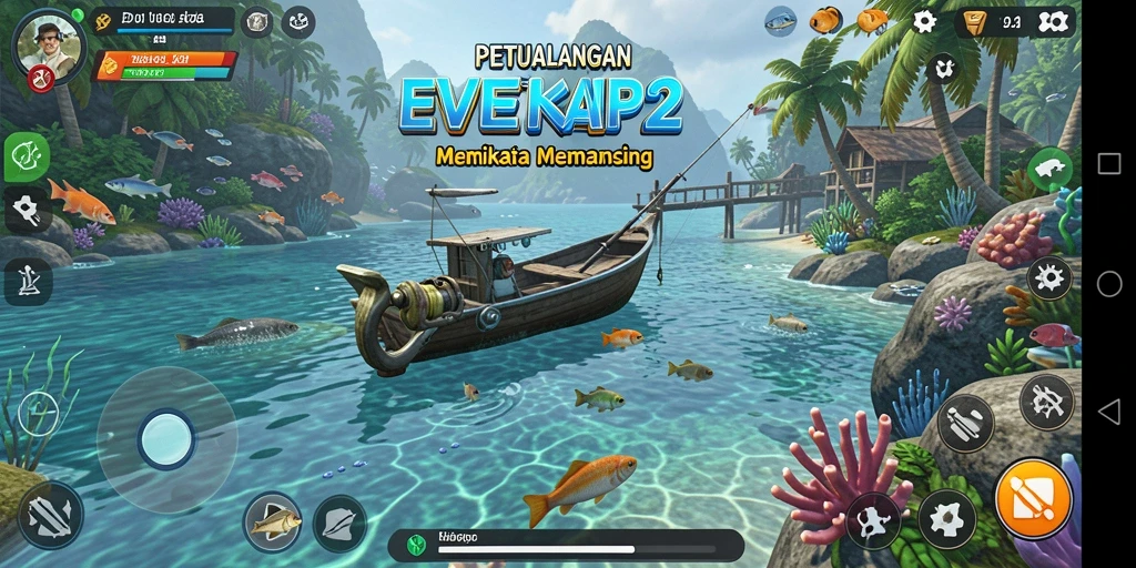 Screenshot gameplay EVIP2 menunjukkan momen memancing yang menegangkan.