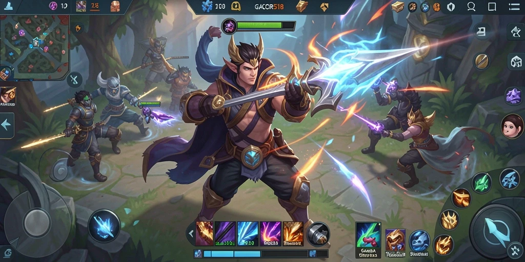 Tampilan permainan GACOR518 yang penuh aksi di arena MOBA.