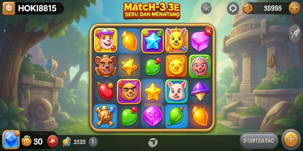 Tampilan gameplay seru HOKI8815 dalam aksi Match-3.