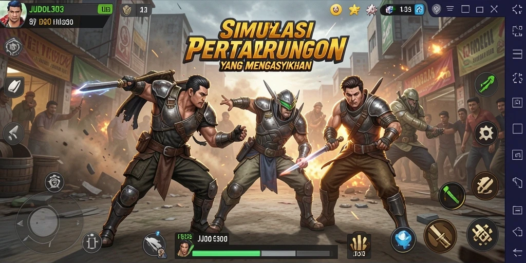 Tampilan gameplay menegangkan dalam JUDOL303 dengan karakter yang beraksi.